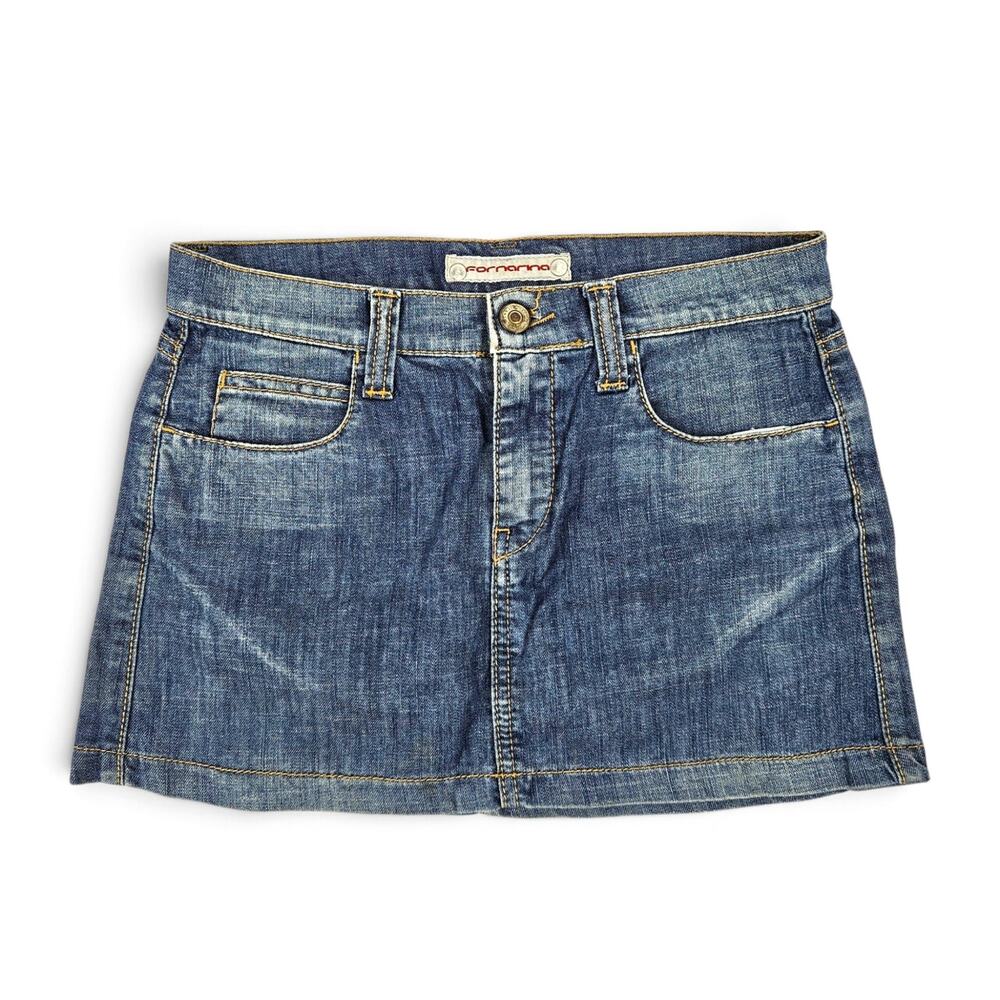 Y2K Denim Micro Mini Skirt Low Rise Euro Fornarina - XS